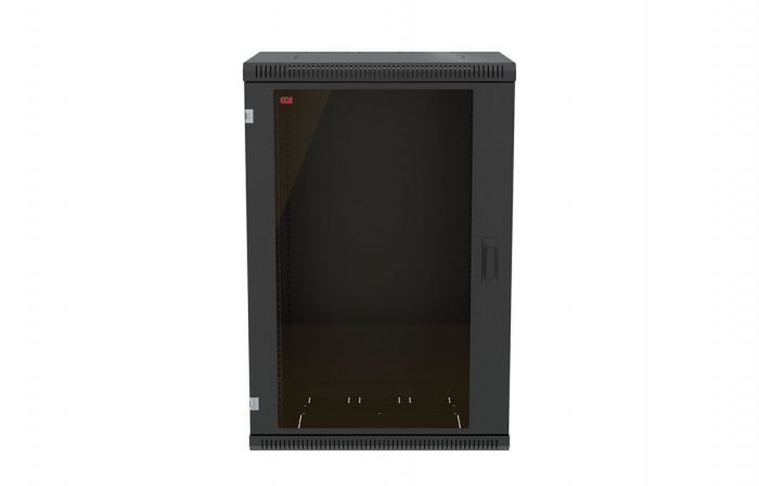 Шкаф телекоммуникационный настенный разборный черный 19”,18U(600x350), ШТ-НСр-18U-600-350-С-Ч дверь стекло ССД