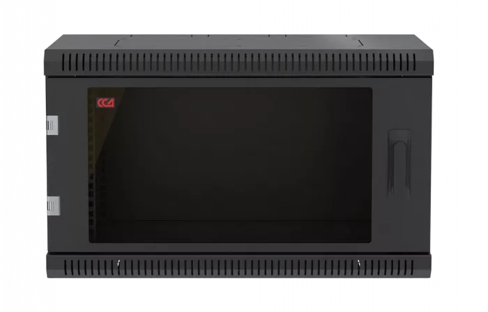 Шкаф телекоммуникационный настенный разборный черный 19”,6U(600x350), ШТ-НСр-6U-600-350-С-Ч дверь стекло ССД