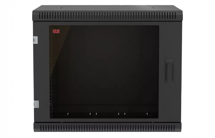Шкаф телекоммуникационный настенный разборный черный 19”,9U(600x650), ШТ-НСр-9U-600-650-С-Ч дверь стекло ССД