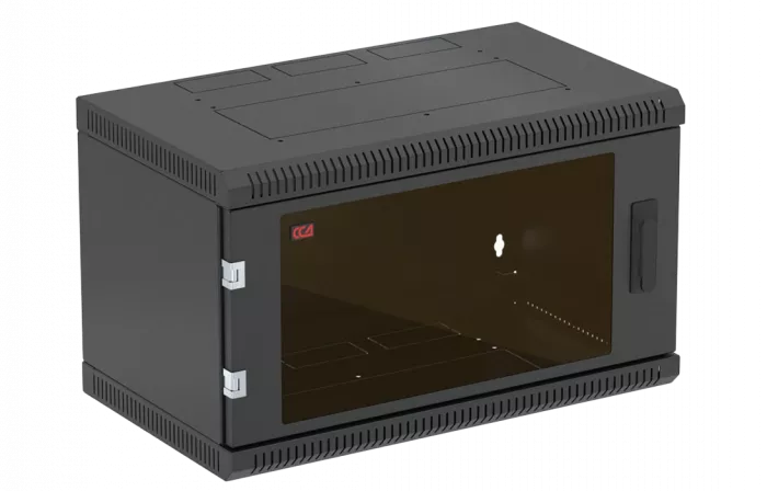 Шкаф телекоммуникационный настенный разборный черный 19”,6U(600x350), ШТ-НСр-6U-600-350-С-Ч дверь стекло ССД