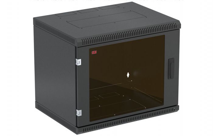 Шкаф телекоммуникационный настенный разборный черный 19”,9U(600x450), ШТ-НСр-9U-600-450-С-Ч дверь стеклянная ССД
