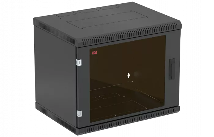 Шкаф телекоммуникационный настенный разборный черный 19”,9U(600x650), ШТ-НСр-9U-600-650-С-Ч дверь стекло ССД
