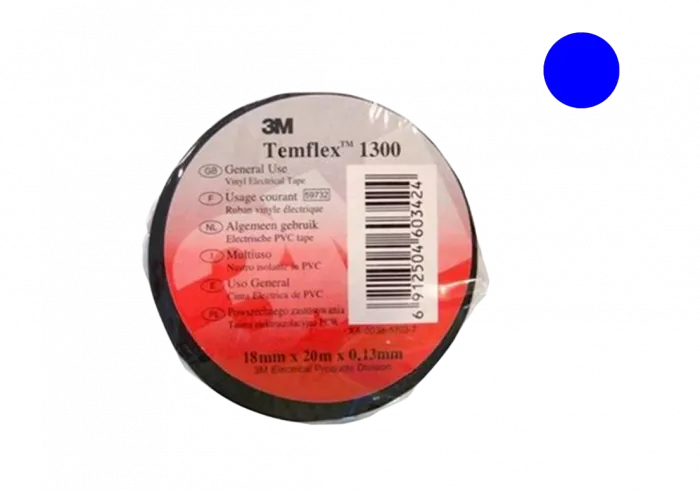 7100080345 Temflex 1300, синяя, универсальная изоляционная лента, 19мм х 20м х 0,13мм