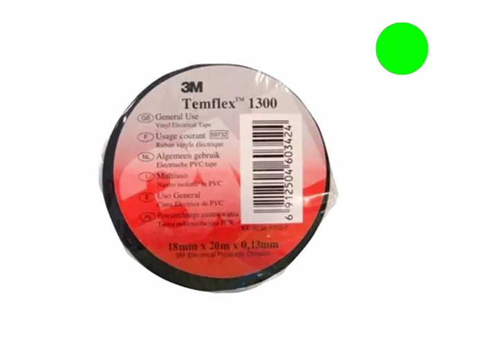 7100081321 Temflex 1300, зеленая, универсальная изоляционная лента, 15мм х 10м х 0,13мм