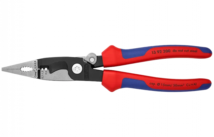 KN-1392200	Клещи электромонтажные, 6-в-1, 200 мм, защёлка-"собачка", фосфатированные, 2-комп ручки