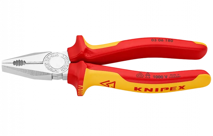 KN-0306180 Плоскогубцы комбинированные VDE, 180 мм, хром, 2-комп диэлектрические ручки