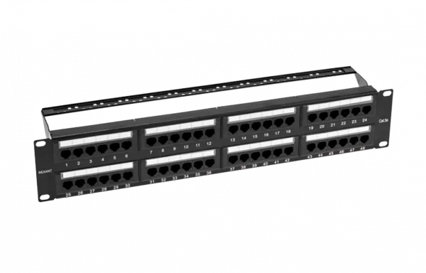 02-0032 REXANT PRO Патч-панель с кабельными органайзерами 19", 2U, 48 портов, UTP, RJ-45, CAT5e