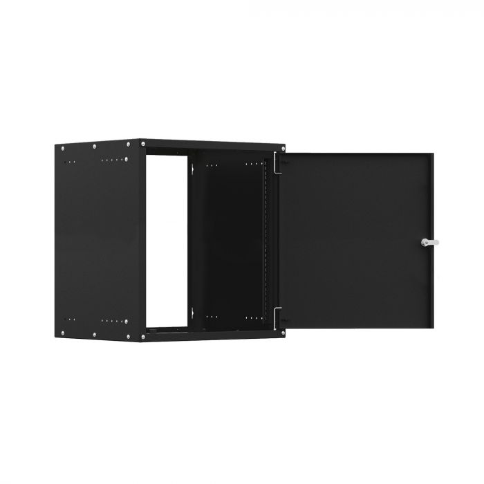 Шкаф настенный телекоммуникационный NTSS LIME 9U 550х600х500мм, 2 профиля 19, дверь сплошная металл, боковые стенки несъемные, разобранный, черный RAL 9005