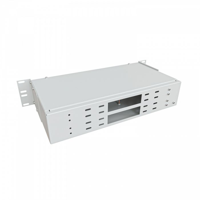 Кросс NTSS оптический 19'' укомплектованный 2U, 96 портов ST/UPC, 50/125 мкм (сплошная панель, сплайс-кассета 3шт, пигтейлы, КДЗС, адаптеры) серый RAL 7035