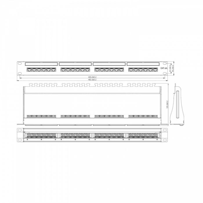 Патч-панель NTSS PREMIUM 1U 24 порта RJ45 UTP cat.6A, AL, DUAL IDC, с органайзером
