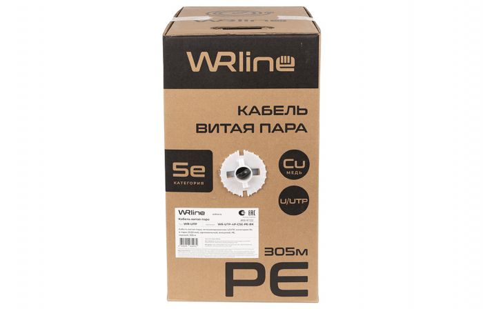 WRline WR-UTP-4P-C5E-PE-BK Кабель витая пара, неэкранированный U/UTP, категория 5e, 4 пары (0,50 мм), одножильный, внешний, PE, черный, 305 м