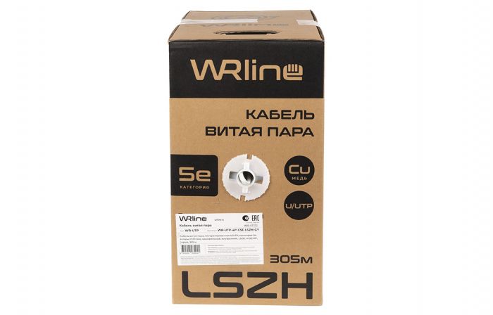 WRline WR-UTP-4P-C5E-LSZH-GY (куски) Кабель витая пара, неэкранированный U/UTP, категория 5e, 4 пары (0,50 мм), одножильный, внутренний, LSZH, нг(A)-HF, серый