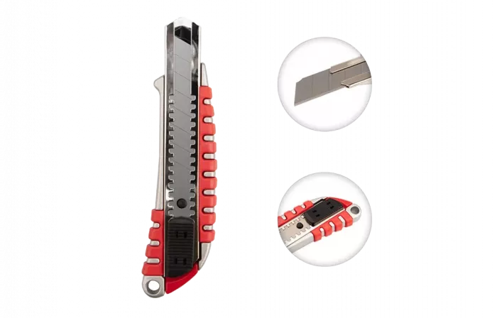 12-4900 Нож с сегментированным лезвием 18мм, металлический обрезиненный корпус REXANT 12-4900 Нож с сегментированным лезвием 18мм, металлический обрезиненный корпус REXANT