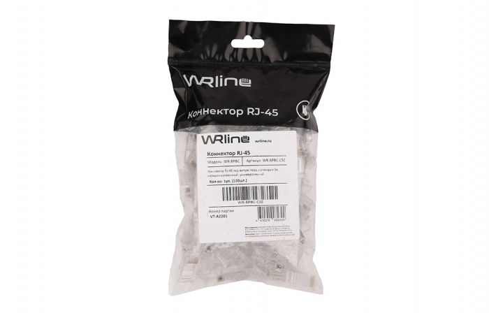 WRline WR-8P8C-C5E Коннектор RJ-45 под витую пару, категория 5e, неэкранированный, универсальный (100 шт в упак.)