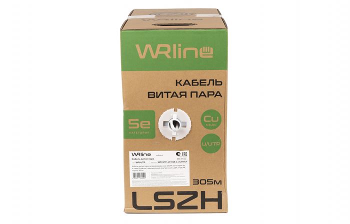 WRline WR-UTP-4P-C5E-L-LSZH-GY Кабель витая пара, неэкранированный U/UTP, категория 5e, 4 пары (0.48 мм), одножильный, внутренний, LSZH, нг(A)-HF, серый, 305 м