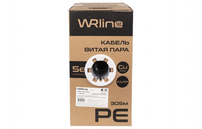 WRline WR-FTP-4P-C5E-PE-BK Кабель витая пара, экранированный F/UTP, категория 5e, 4 пары (0,50 мм), одножильный, внешний, PE, черный, 305 м