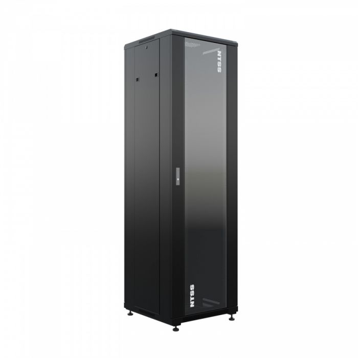 Шкаф напольный универсальный серверный NTSS R 32U 600х600мм, 4 профиля 19, двери стекло и сплошная металл, боковые стенки съемные, регулируемые опоры, разобранный, черный RAL 9005