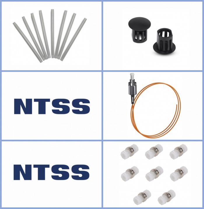 Кросс NTSS оптический настенный Микро 8, укомплектованный, 4 порта FC/UPC, 62.5/125 мкм (сплошная панель, ложемент, пигтейлы, КДЗС, адаптеры) серый RAL 7035