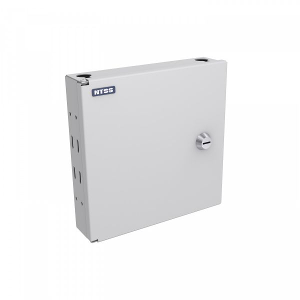 Кросс NTSS оптический настенный Мини, укомплектованный, 2 порта LC/UPC duplex, 50/125 мкм ОМ4 (сплошная панель, ложемент, пигтейлы, КДЗС, адаптеры) серый RAL 7035