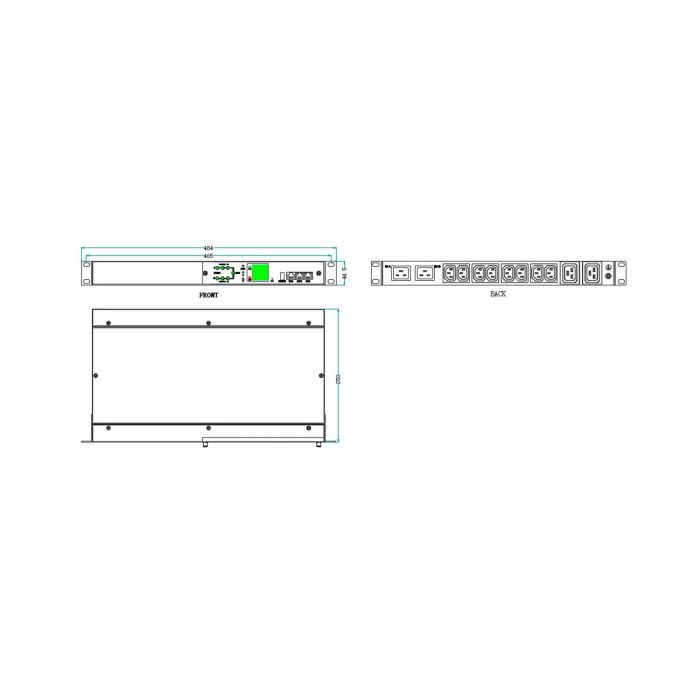 Автомат включения резерва NTSS 1U, 230В, 16А, вход 2(C20), выход 8(С13) и 2(C19), съёмный контроллер (Metered)