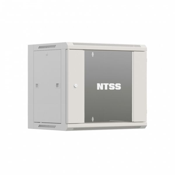 Шкаф настенный телекоммуникационный NTSS W 12U 600х600х635мм, 2 профиля 19, дверь стеклянная, боковые стенки съемные, задняя стенка, разобранный, серый RAL 7035