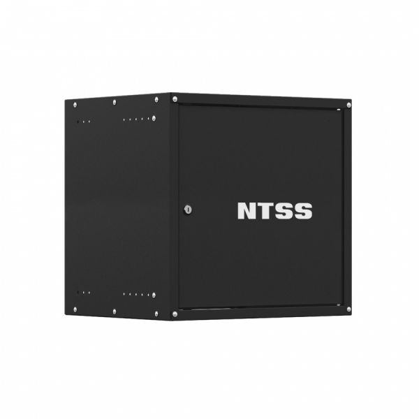 Шкаф настенный телекоммуникационный NTSS LIME 9U 550х600х500мм, 2 профиля 19, дверь сплошная металл, боковые стенки несъемные, разобранный, черный RAL 9005