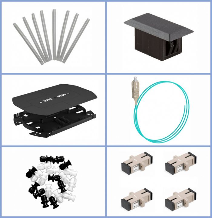 Кросс NTSS оптический 19'' укомплектованный 1U, 4 порта SC/UPC, 50/125 мкм ОМ3 (планки, сплайс-кассета, пигтейлы, КДЗС, адаптеры) черный RAL 9005
