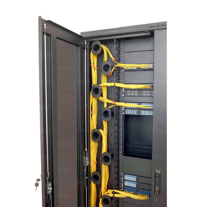 Шкаф оптический кроссовый NTSS ODF PROF 42U 900х500мм, модульные стенки, панели потолка и пола, двойные распашные глухие двери, черный RAL 9005