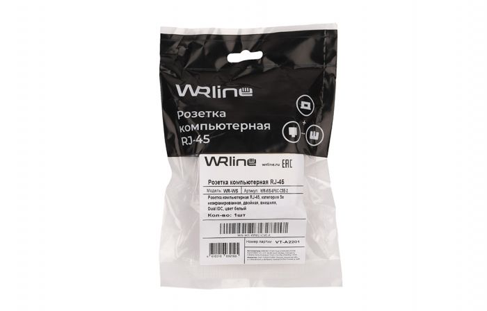 WRline WR-WS-8P8C-C5E-2 Розетка компьютерная RJ-45, категория 5e, неэкранированная, двойная, внешняя, Dual IDC, цвет белый