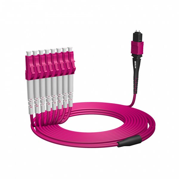 Волоконно-оптическая сборка fan-out NTSS 8ов, MPO/UPC (female)-LC/UPC, 50/125 OM4, внутренний, вывод 1м, буфер 2.0мм, 3м, LSZH