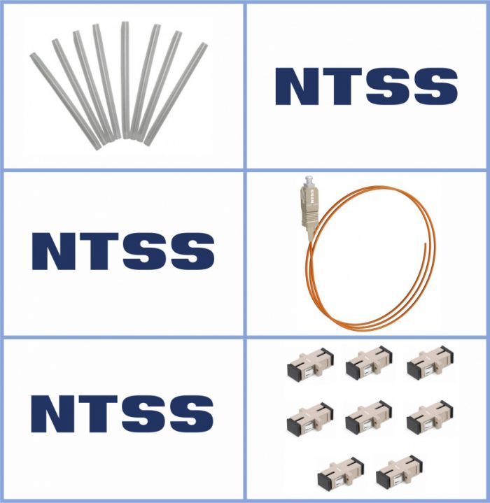 Кросс NTSS оптический настенный Мини, укомплектованный, 8 портов SC/UPC, 50/125 мкм (сплошная панель, ложемент, пигтейлы, КДЗС, адаптеры) серый RAL 7035