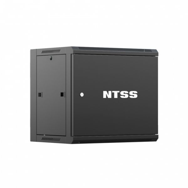 Шкаф настенный телекоммуникационный NTSS W 12U 600х600х635мм, 2 профиля 19, дверь сплошная металл, боковые стенки съемные, разобранный, черный RAL 9005