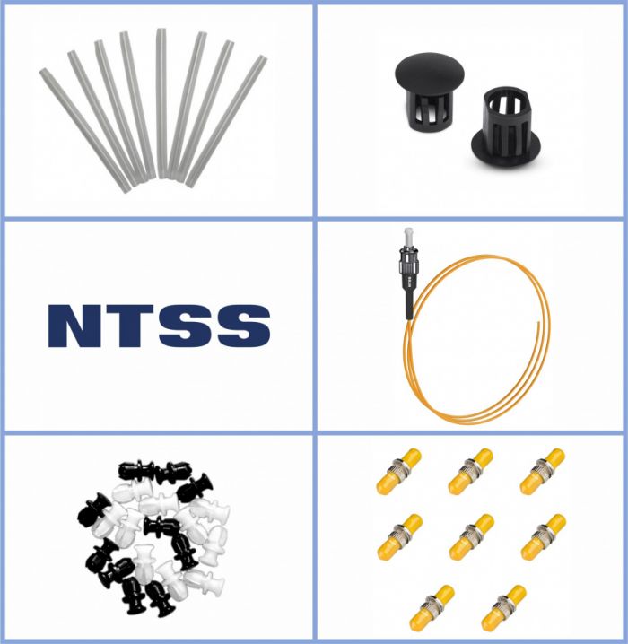 Кросс NTSS оптический настенный Мини, укомплектованный, 8 портов ST/UPC, 9/125 мкм (планка, ложемент, пигтейлы, КДЗС, адаптеры) серый RAL 7035