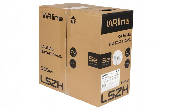WRline WR-UTP-4P-C5E-LSZH-GY Кабель витая пара, неэкранированный U/UTP, категория 5e, 4 пары (0,50 мм), одножильный, внутренний, LSZH, нг(A)-HF, серый, 305 м