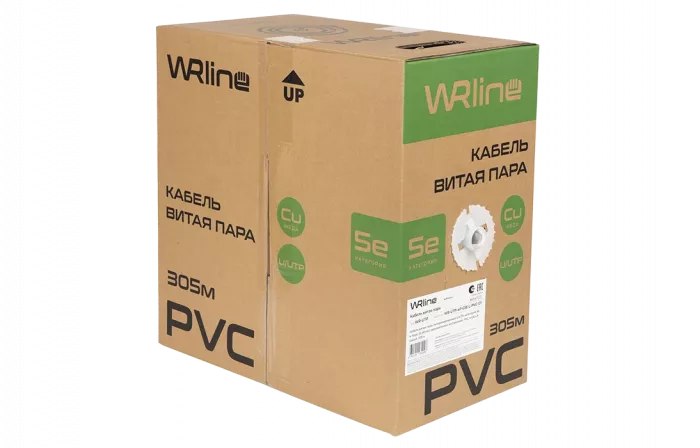 WRline WR-UTP-4P-C5E-L-PVC-GY Кабель витая пара, неэкранированный U/UTP, категория 5e, 4 пары (0,48 мм), одножильный, внутренний, PVC нг(А)-LS, серый, 305 м