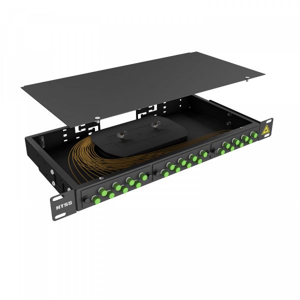 Кросс 19" NTSS PREMIUM, предсобранный 1U, 8 портов FC/APC, 9/125 мкм, черный