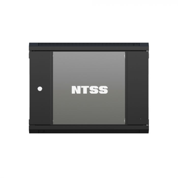 Шкаф настенный телекоммуникационный NTSS W 12U 600х600х635мм, 2 профиля 19, дверь стеклянная, боковые стенки съемные, задняя стенка, разобранный, черный RAL 9005