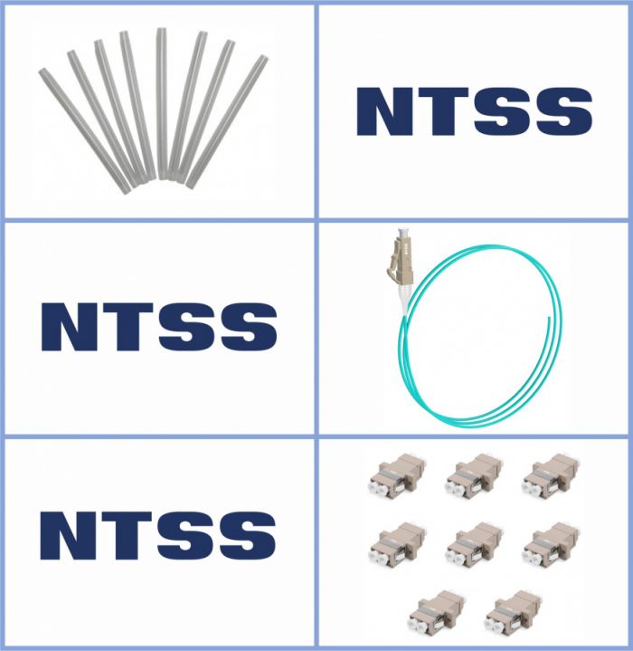 Кросс NTSS оптический настенный Микро, укомплектованный, 8 портов LC/UPC duplex, 50/125 мкм ОМ3 (сплошная панель, ложемент, пигтейлы, КДЗС, адаптеры) серый RAL 7035