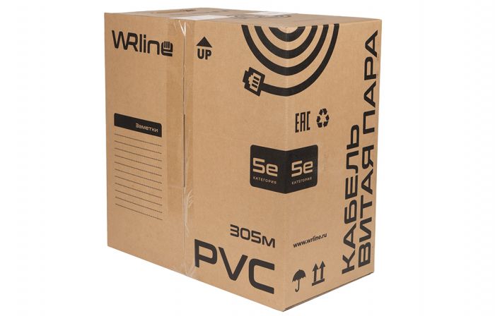 WRline WR-FTP-4P-C5E-PVC-GY Кабель витая пара, экранированный F/UTP, категория 5e, 4 пары (0,50 мм), одножильный, внутренний, PVC нг(А)-LS, серый, 305 м