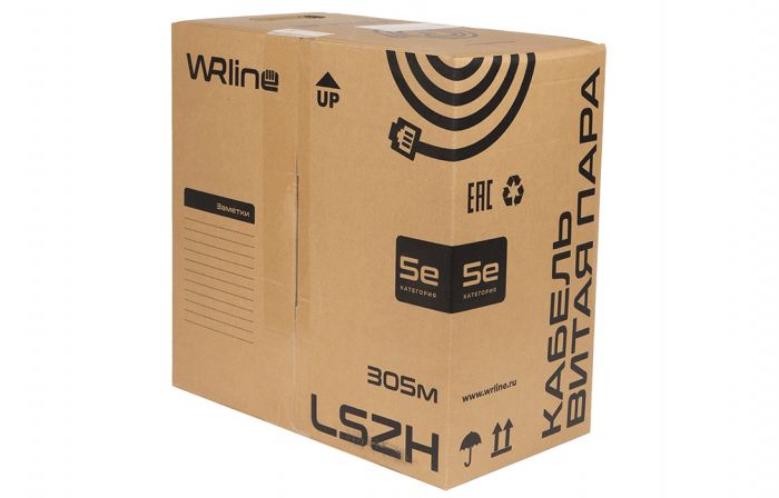 WRline WR-UTP-4P-C5E-LSZH-GY (куски) Кабель витая пара, неэкранированный U/UTP, категория 5e, 4 пары (0,50 мм), одножильный, внутренний, LSZH, нг(A)-HF, серый