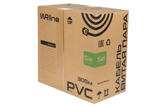 WRline WR-UTP-4P-C5E-L-PVC-GY Кабель витая пара, неэкранированный U/UTP, категория 5e, 4 пары (0,48 мм), одножильный, внутренний, PVC нг(А)-LS, серый, 305 м