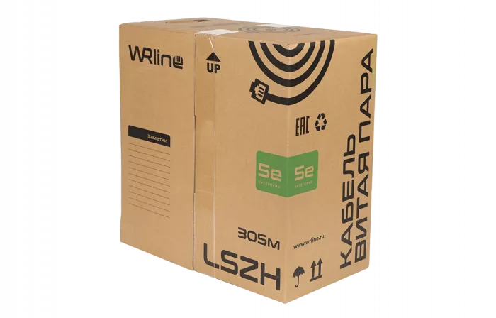 WRline WR-UTP-4P-C5E-L-LSZH-GY Кабель витая пара, неэкранированный U/UTP, категория 5e, 4 пары (0.48 мм), одножильный, внутренний, LSZH, нг(A)-HF, серый, 305 м