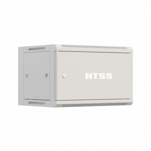 Шкаф настенный телекоммуникационный NTSS W 9U 600х600х500мм, 2 профиля 19, дверь сплошная металл, боковые стенки съемные, разобранный, серый RAL 7035