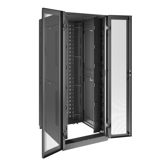 Шкаф напольный для ЦОД серверный NTSS ПРОЦОД PCM-V2 42U 800х1070мм, 4 профиля 19, двойные боковые стенки, панель потолка с вводами, без панели пола, двери перфорированная и перфорированная двухстворчатая, регулируемые опоры, ролики, сварной каркас, черный RAL 9005