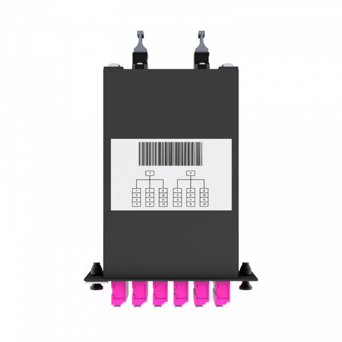 Кассета кроссовая NTSS PREMIUM 2 разъема MTP/UPC (male) 50/125 OМ4, на 24 LC/UPС (6 QLC/UPC), полярность А, черный