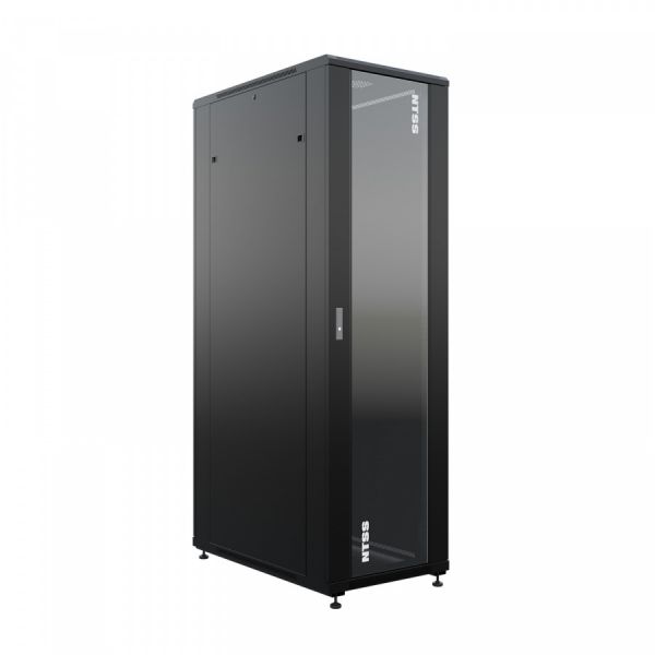 Шкаф напольный универсальный серверный NTSS R 47U 800х1000мм, 4 профиля 19, двери стекло и сплошная металл, боковые стенки съемные, регулируемые опоры, разобранный, черный RAL 9005
