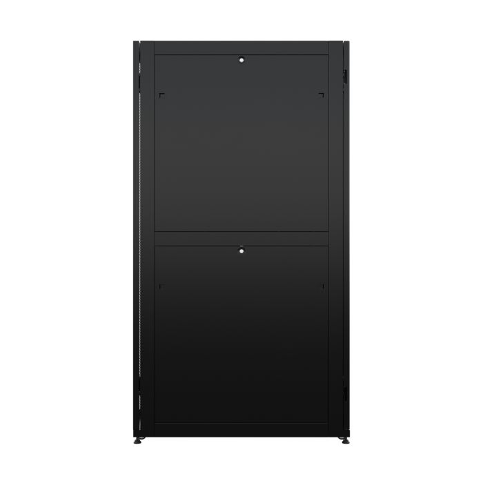 Шкаф напольный серверный NTSS ПРОЦОД DS 48U 800х1200мм, двойные боковые стенки, панель потолка с щеточными вводами, двери перфорированная и перфорированная двухстворчатая, без панели пола, регулируемые опоры, ролики, черный RAL 9005