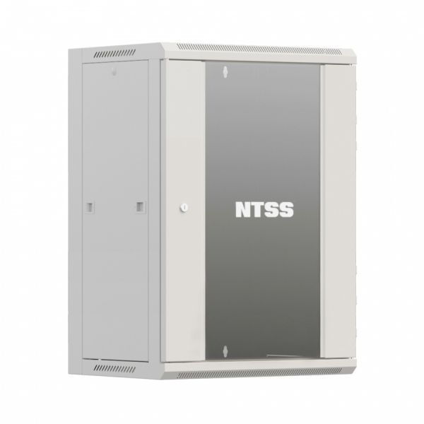 Шкаф настенный телекоммуникационный NTSS W 15U 600х450х770мм, 2 профиля 19, дверь стеклянная, боковые стенки съемные, задняя стенка, разобранный, серый RAL 7035