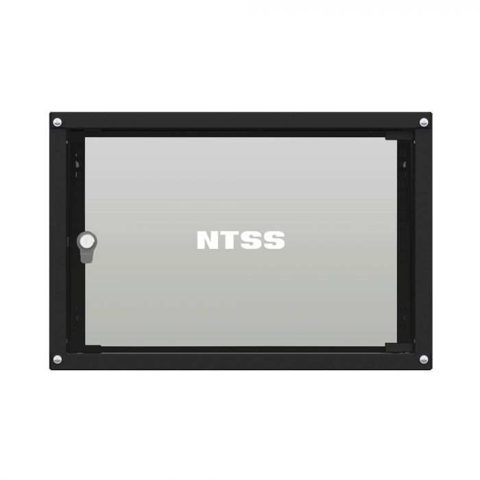 Шкаф настенный телекоммуникационный NTSS LIME 6U 550х600х370мм, 2 профиля 19, дверь стеклянная, боковые стенки несъемные, разобранный, черный RAL 9005