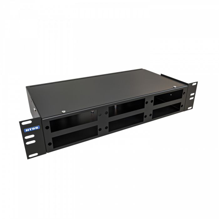 Кросс NTSS оптический 19'' укомплектованный 2U, 32 порта LC/UPC duplex, 9/125 мкм (планки, сплайс-кассета 2шт, пигтейлы, КДЗС, адаптеры) черный RAL 9005